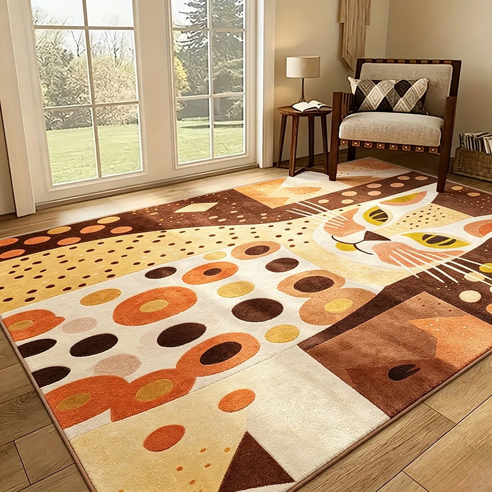 Rug Retro Abstract Cat Graphic Art Print Decorative Carpet for Living Room Bedroom Lounge Modern Dot House Interior Home Decor