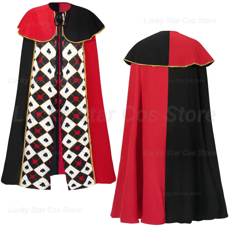 

2026 Poker Red Black Alice In Wonderland Hooded Cloak Unisex Cloak with Hood Cloak Cosplay Costume