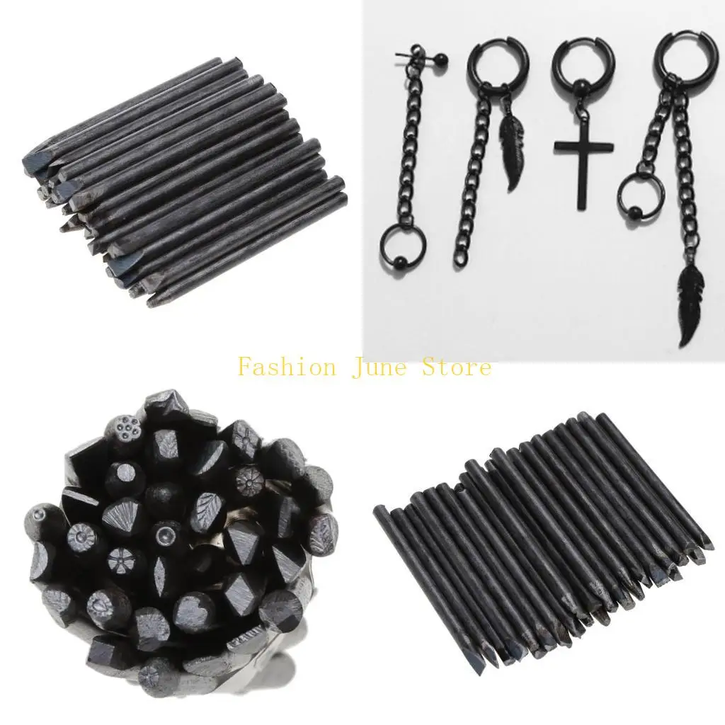 

N5KA 36 Pieces/set Professional Steel Metal Stamping Tool Set Flower Star Letter Stamp Set 4mm for Jewelry Craft Stamping