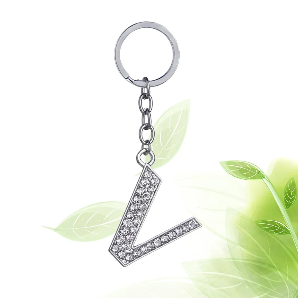 Stylish Metal Keychain Alphabet Letter V Simple Rhinestones Key Ring Bag Accessory Gift for Friends Key Chain Letter Keychain