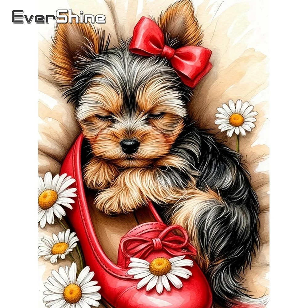 EverShine Diamant-Mosaik Hund Vollbesatz 5D Stickerei Tierbild Strass-Gemälde Gänseblümchen DIY Schuhe Wanddekoration