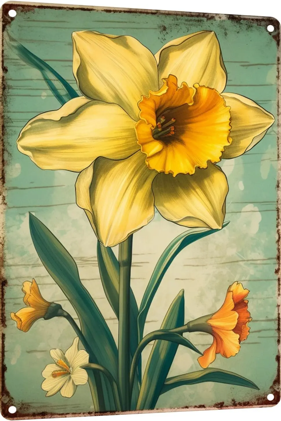 Daffodil Farmhouse Metal Tin Sign, Spring Flowers Wall Decor, Funny Decoration for Home Kitchen Bar Garage, Vintage Retro Post