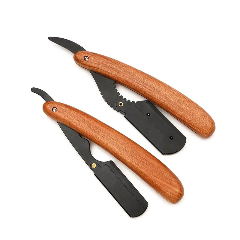 Herramientas de afeitar de madera para hombres, maquinilla de afeitar para el pelo, cuchillo de afeitar plegable, soporte para maquinilla de afeitar recta de acero inoxidable
