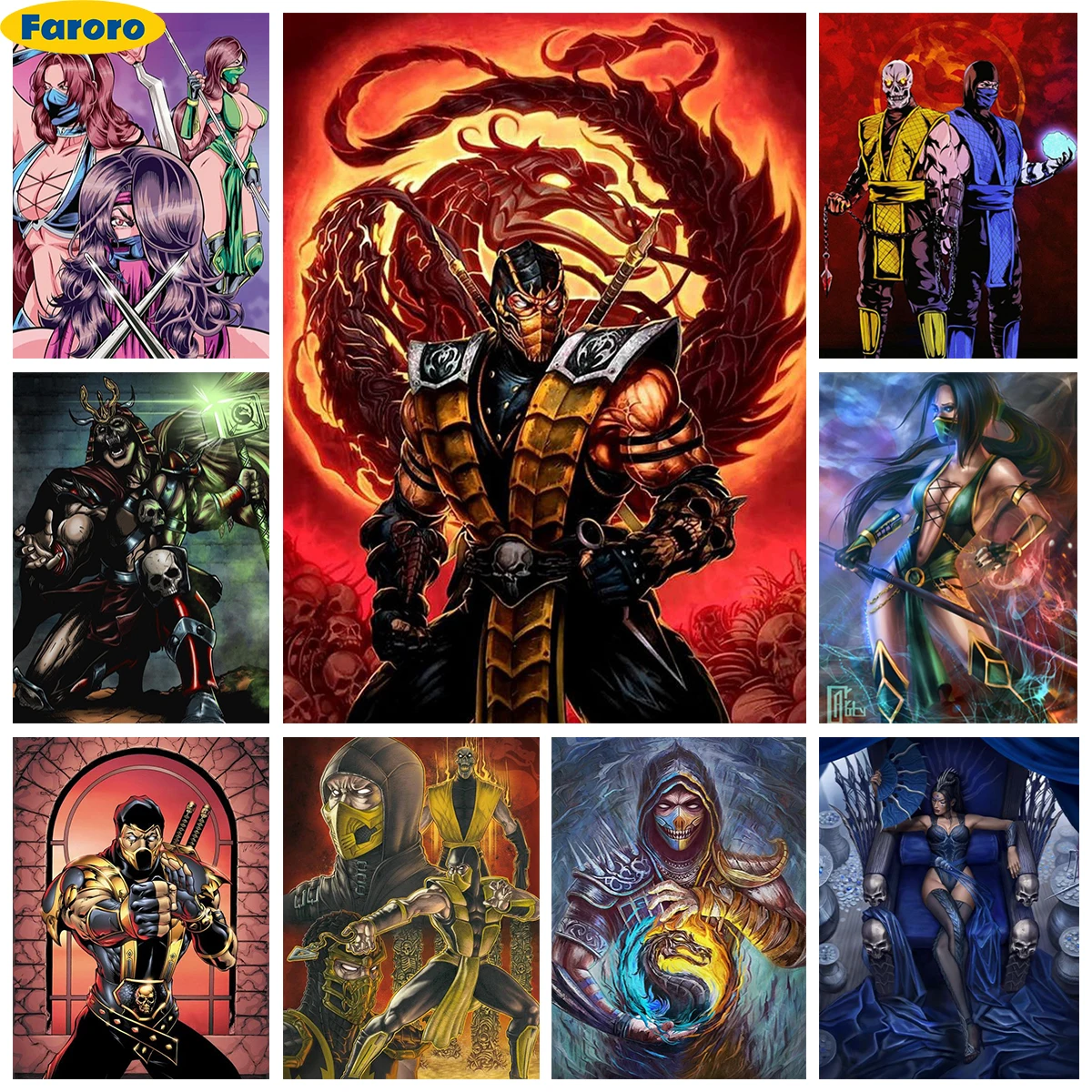 

M-Mortal Kombat AB Diamond Painting Kit Fighting Game Scorpion Diy Diamond Embroidery Cross Stitch Home Wall Decor Handmade Gift