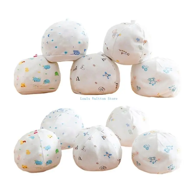 L5YB مجموعة قبعات أطفال مريحة وقابلة للتمدد مكونة من 10 قبعات قطنية قابلة للتنفس لحديثي الولادة لأغطية الرأس على شكل جمجمة للرضع