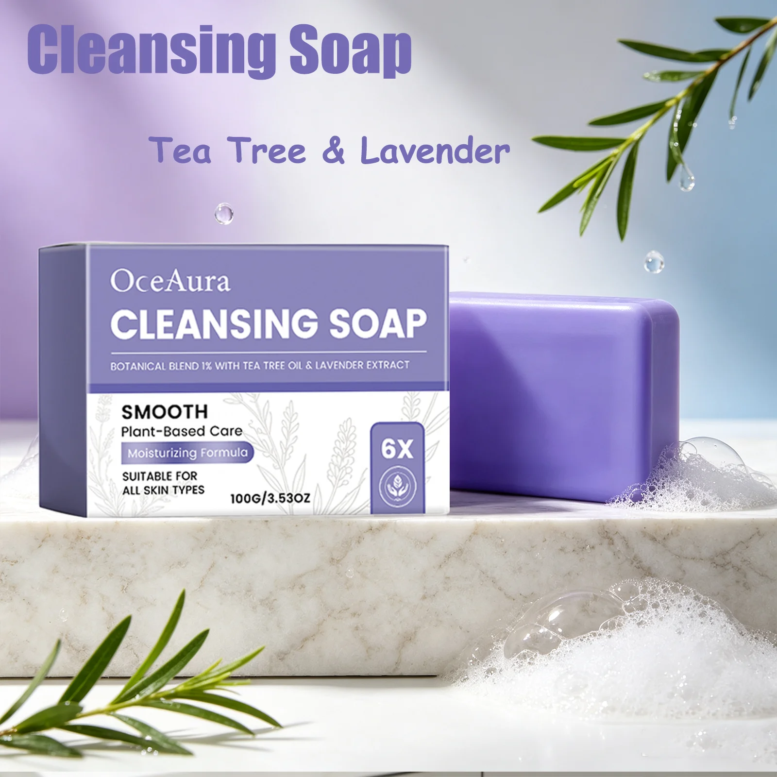 OceAura Cleansing Soap Tea Tree & Lavender Extract Impurity Remover Hydration Moisturizing Tea Tree Soap Bar for All Skin Types