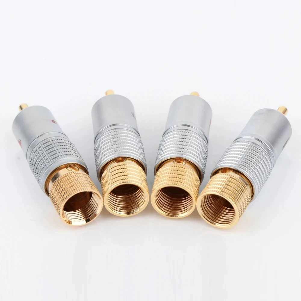 4PCS 10mm Hifi Audio Brass RCA Connector Lotus Plug Male Speaker Terminal Soldering  Cable Gold Plated For Power Amplifier