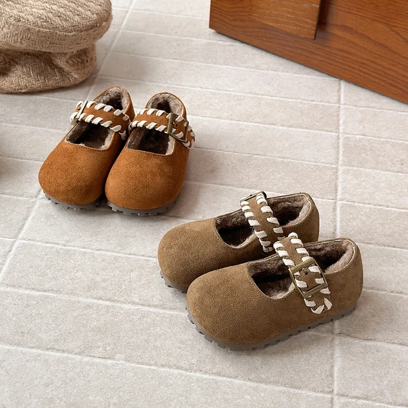 

Children Casual Flats for Girls 2025 Autumn Winter New Fashion Korean Style Soft Bottom Anti-slippery Versatile Retro Warm Mules
