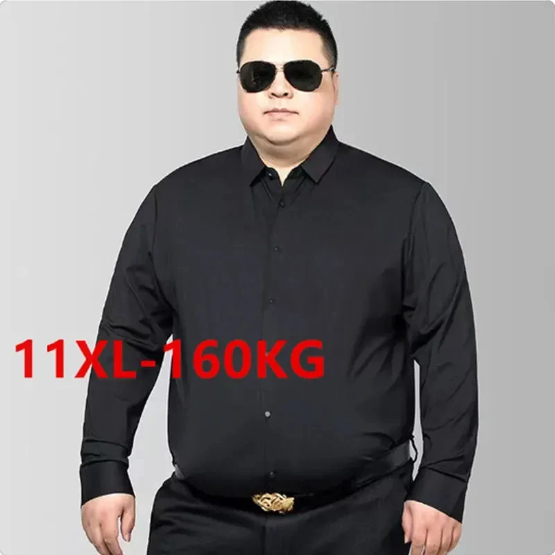 11XL 10XL 9XL 8XL 7XL Super Size New Slim-fit Men\'s Business Shirt Autumn Long Sleeve Casual Social Black White Dress Shirt 2024