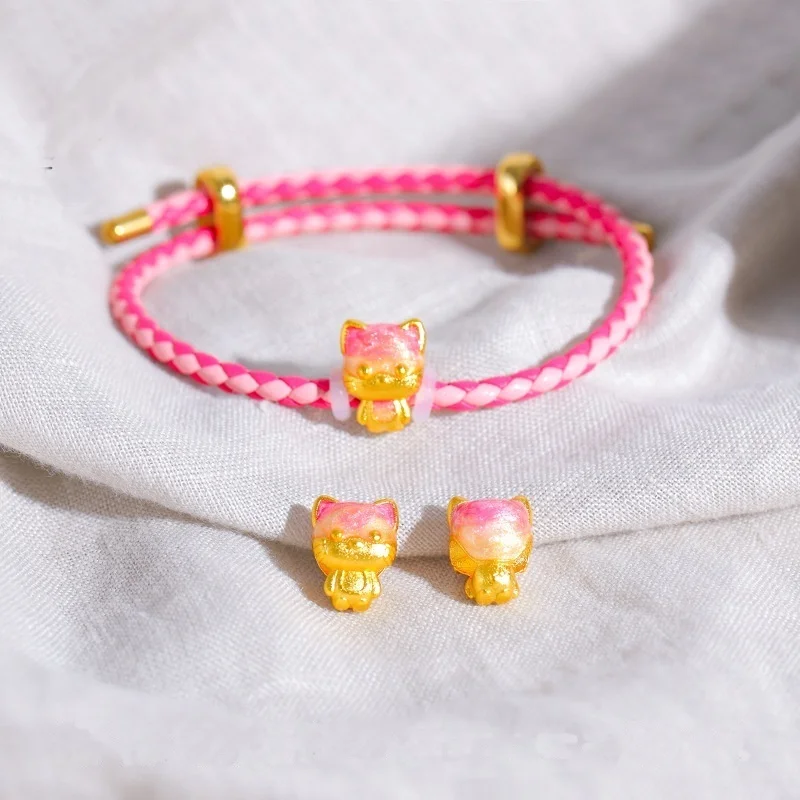 KISS&FLOWER 24KT Gold Jelly Cat Beads For DIY Bracelet Necklace Making For Girl Children Jewelry Accessories Bulk Wholesale AC78