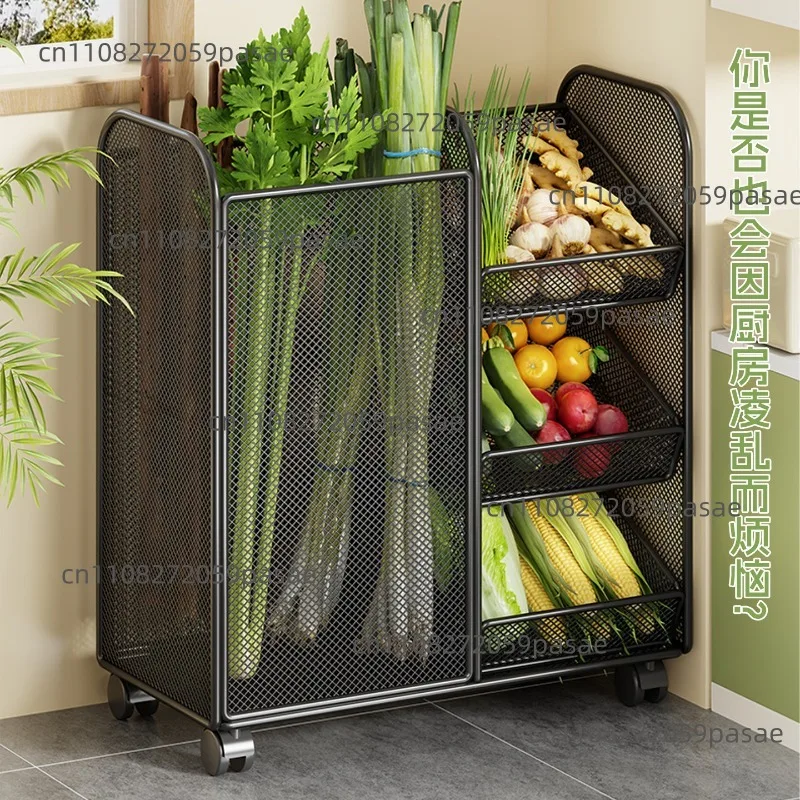Kitchen Onion,ginger and Garlic Rack, Floor-to-ceiling Movable Fruit and Vegetable Layered Storage Rack