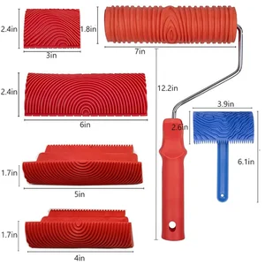 Rubber Texture Roller Brush, Imitação De Madeira De Graining, Pintura De Parede, Decoração Para Casa, Art Embossing, Ferramentas DIY, 6pcs 6 principais vendas rolo para textura parede - №5