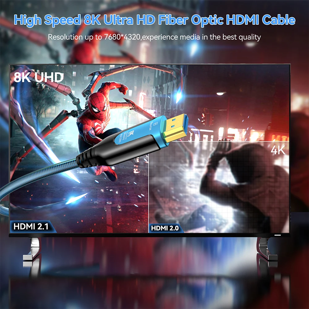 8K HDMI Glasfaserkabel 48Gbps Ultra-High-Speed HDMI 2.1 Gepanzertes Kabel 8K 60Hz 4K 120Hz Dynamisches HDR EARC HDCP für TV-Projektor – Detail 7