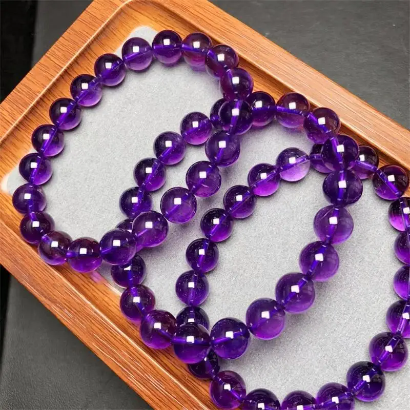 9MM Natural Amethyst Bracelet Women Fashion Round Stone Elegant Healing Strand Bangles Wristband Gift 1PCS