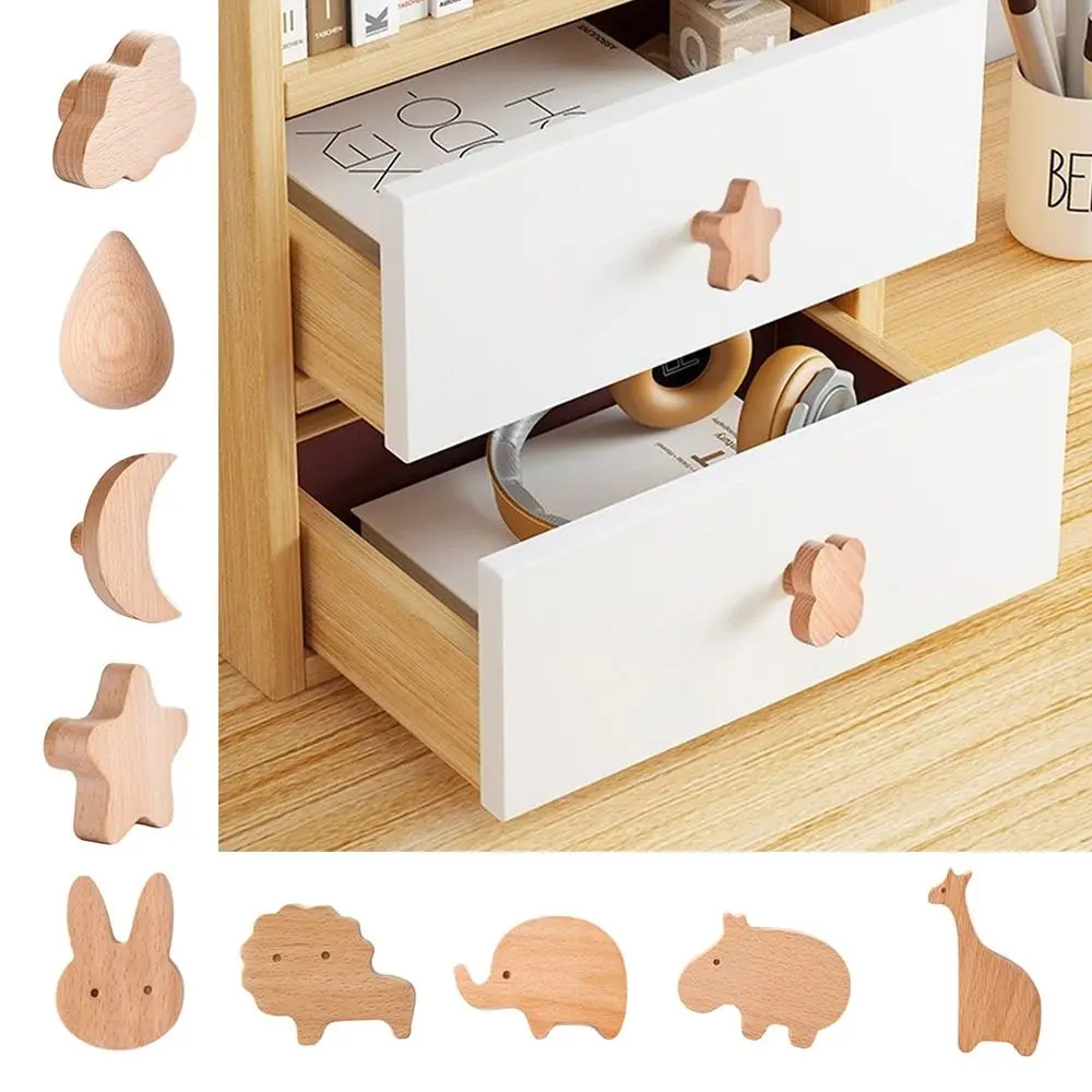 Accessories Nordic Cupboard Wardrobe Pulls Stars Simple Wooden Door Handles Clouds Animal Wooden Hooks Household