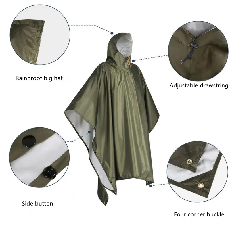 3-in-1 outdoor raincoat Hooded sleeve waterproof poncho Camping hiking Raincoat tent motorcycle rain cover