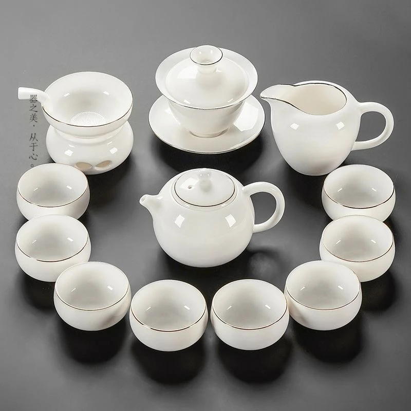 Kung fu tea set the whole kettle set of blue and white porcelain ceramic teapot solid wood tea tray tea ceremony