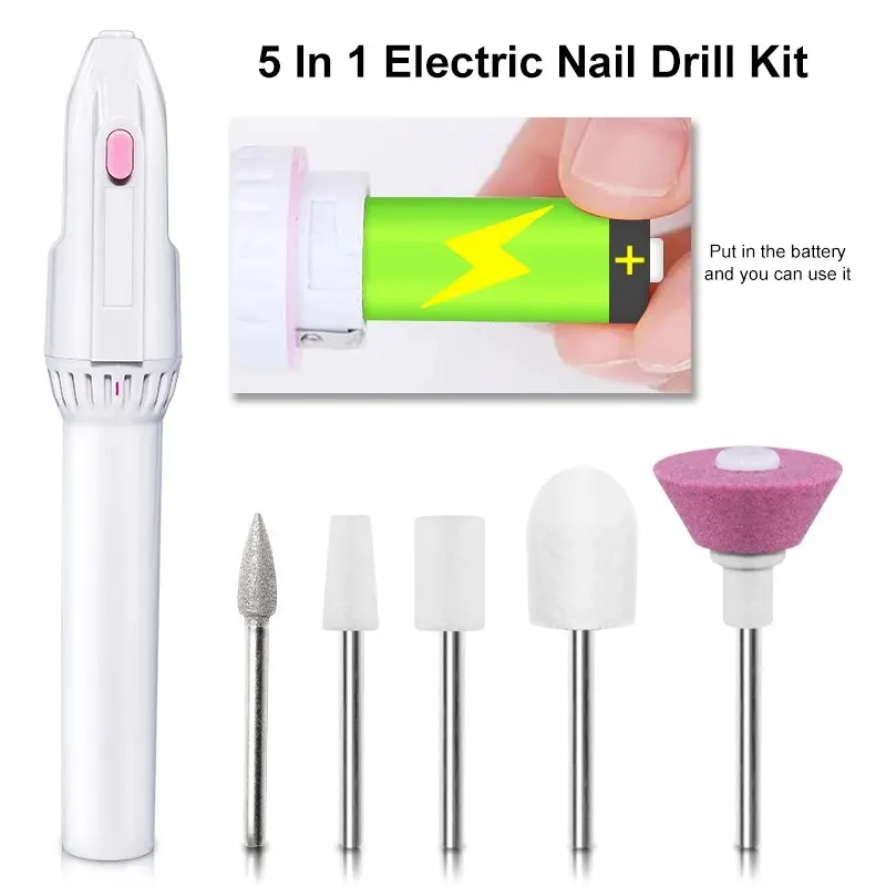 5 In 1 MINI Electric Nail Drill Machine Kit Pedicure Grinding Polishing Nail Art Sanding File Pen Tools for Remove Nails Acrylic