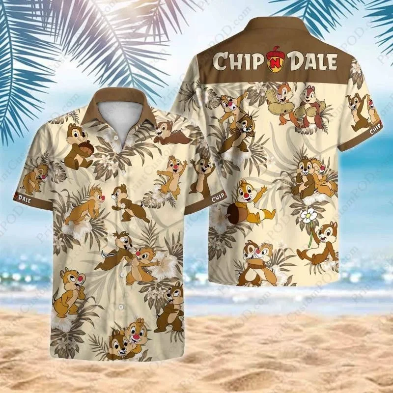 

Chipmunks Chip Dale Brown Stripes Hawaiian Shirt Disney Hawaiian Shirt Summer Men's and Women's Short Sleeve Beach Shirts Tops