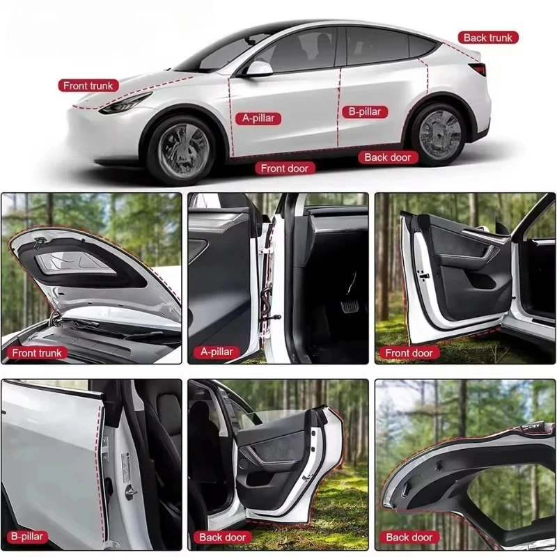 

Звукоизоляционный комплект дверного уплотнения автомобиля для Tesla Model 3/3 Highland Model Y/Y Juniper 2025 Резиновая уплотнительная лента для защиты от ветра и шума