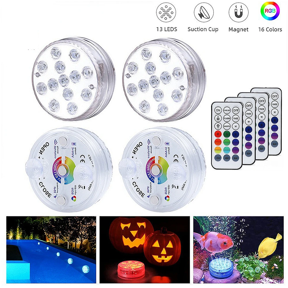 Diving Light Diving Light Underwater Upgrade 13 Led RGB With Magnet and Suction Cup Remote Control Swimming Pool Night Light