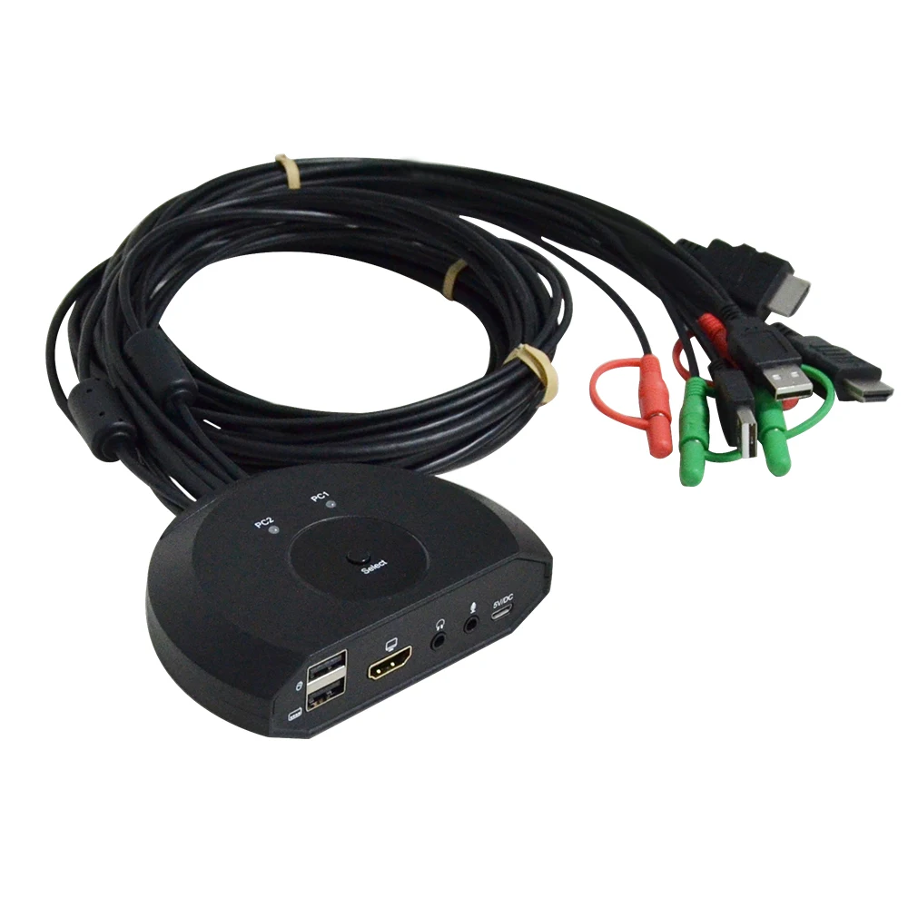 

KVM-переключатель 4K, 60 Гц, аудиокабель и HDMI, коммутатор KVM с USB-кабелем для 2 компьютеров, чтобы получить один HD-монитор