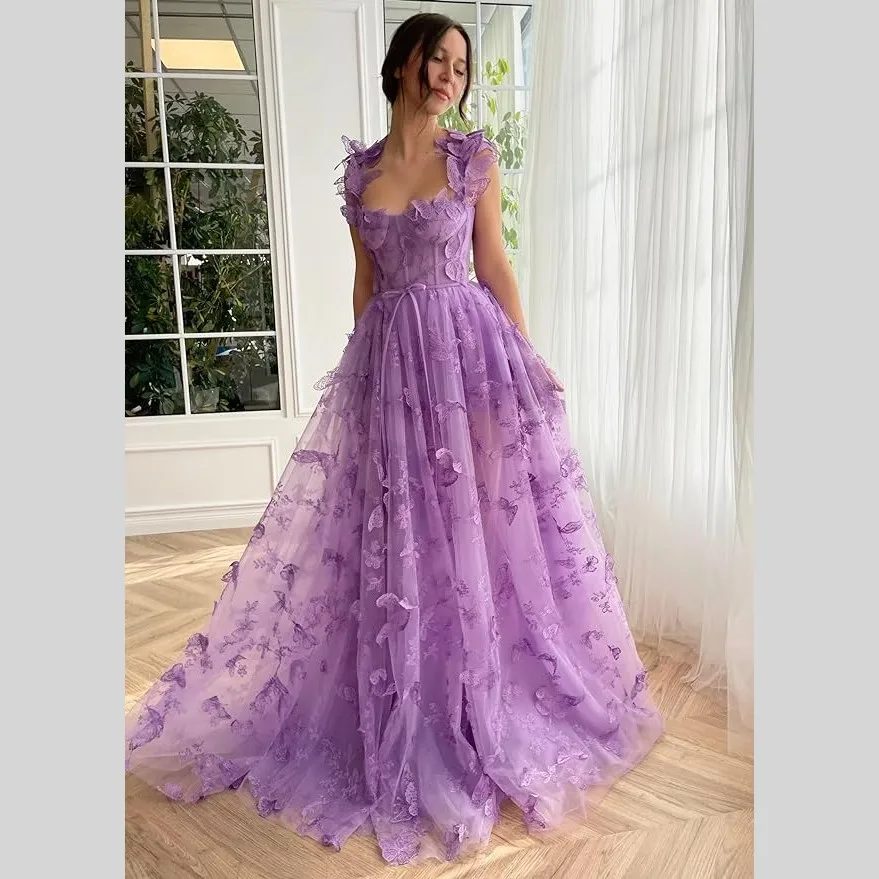

Corset Long Tulle Prom Dress with 3D Butterflies Sexy Slit Ball Gown Evening Dresses Party Wedding Formal 2025 Women Formal