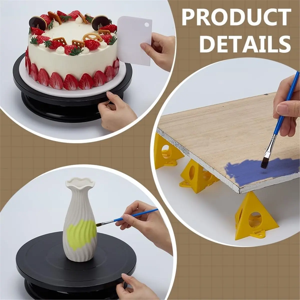 2026 Trend 11 Inch Rotate Turntable Sculpting Wheel, with 3Pcs Baking Scraper and 10 Pcs Yellow Stand for Paint Spraying Spinner