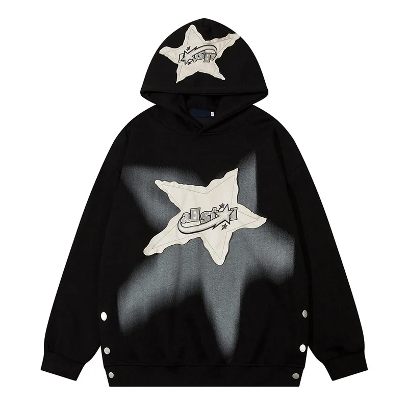 

Oversized Hip Hop Star Patches Sweatshirts Harakuju Vintage Streetwear Pullover Hoodies For Male