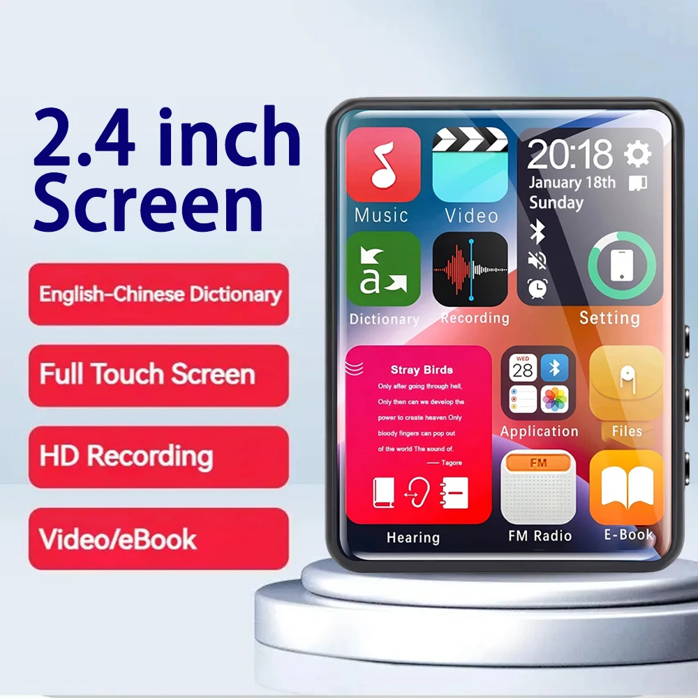 2,4-дюймовый полноэкранный сенсорный Mp3-плеер с памятью 4 ГБ Bluetooth Hi-Fi Mp4-плеер Встроенный динамик с электронной книгой FM-радио-видео