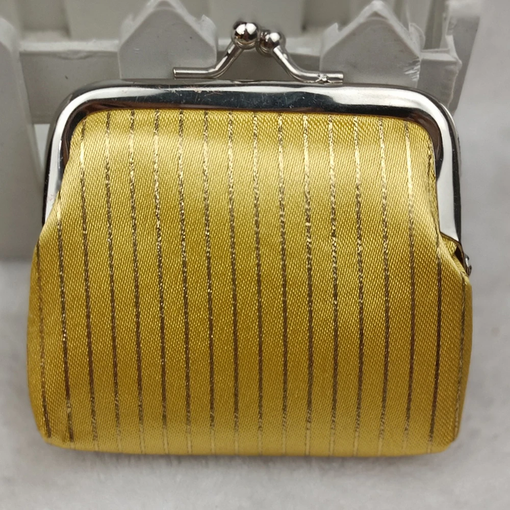 12pcs Coin Purses Women Polyester Striped Gold Thread Brief Protable Hasp Short Storage Bag Size 3Inch