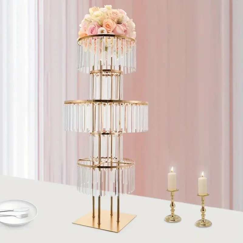 Elegante Eleganz: 100 cm hoher 5-stufiger Blumenständer im Kristall-Stil aus Acryl mit goldenem Rahmen - Das ultimative Hochzeits-Centerpiece – Detail 5