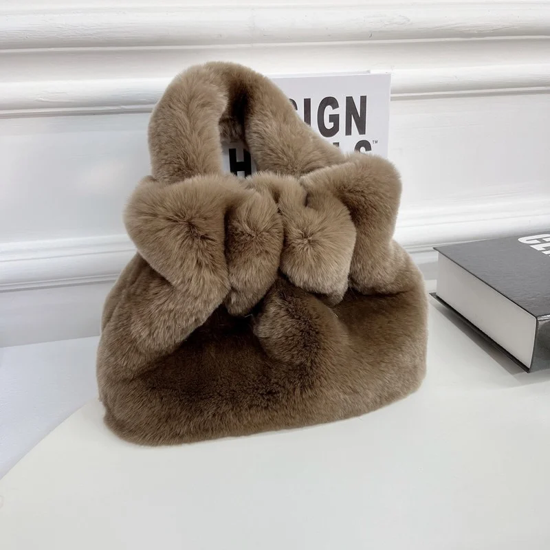 

Fur Handbag Women's Lucky Bag Rex Rabbit Fur Grass Bag Warm Plush Wrist Bag Fashionable Fur Women's True Fur Women's Bag