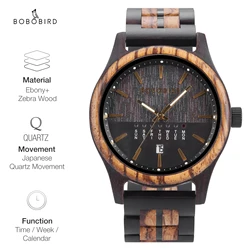 New Wooden Quartz Watch BOBO BIRD Vintage Men Watch With Calendar Original Luxury Brands Wristwatch Wedding Groomsman Watch Gift