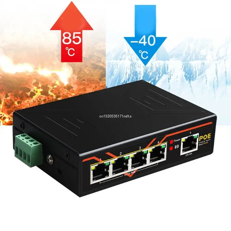 5 Ports Industrial Ethernet Switch 10/100Mbps Fast Network LAN RJ45 POE Lan Hub Desktop PC Switcher Box Unmanaged TXE002