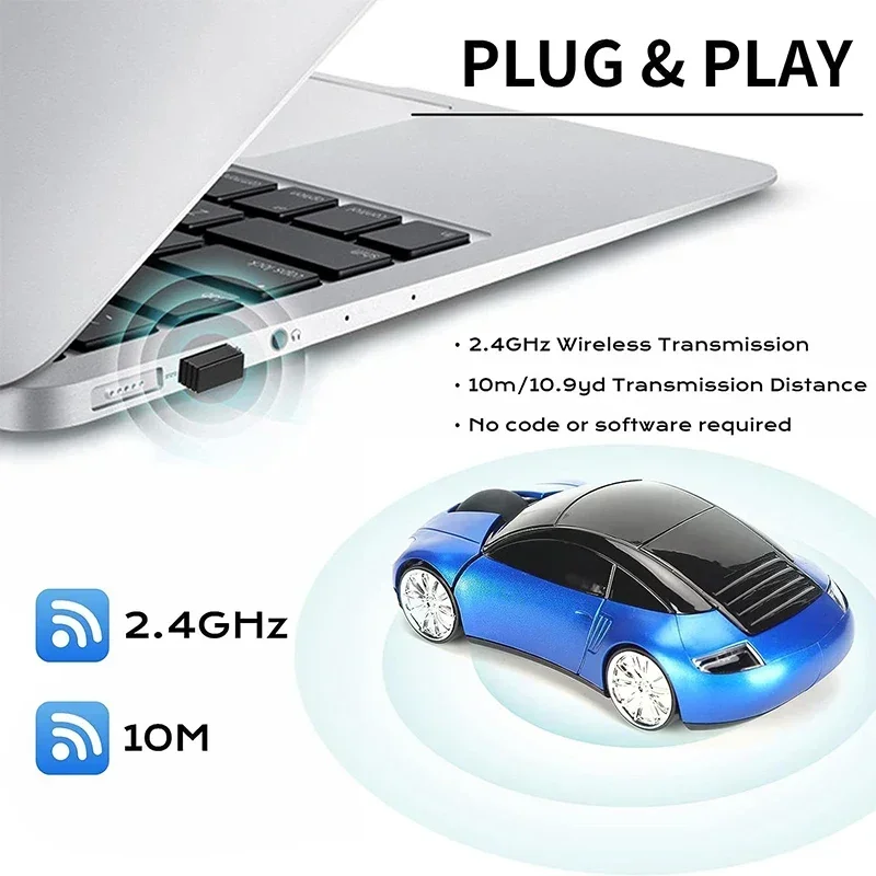 Bezprzewodowa mysz w kształcie super samochodu 2,4 GHz 1600 DPI Ergonomiczna optyczna mysz do gier do komputera PC Laptop Użytek biurowy