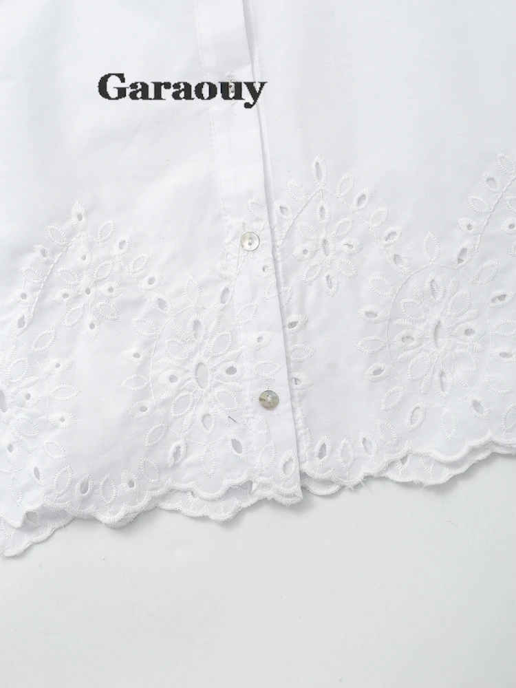 Garaouy White Hole Lapel Shirt For Women Spring Chic Long Sleeve Loose Top Female Casual Crop Blouse High Street Outwear