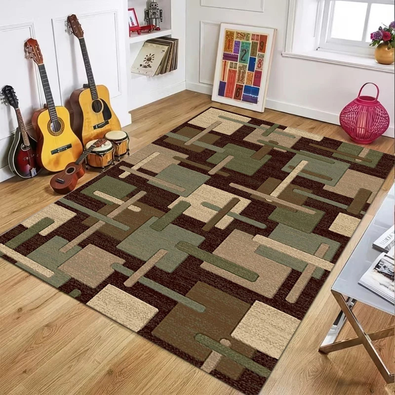 Minimalist Geometric Patchwork Area Rug Non Slip Multicolor Striped Floor Mat for Living Room Bedroom Office Home Decoration