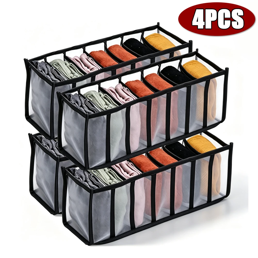 Closet Storage Box with 7 Compartments Foldable Underwear Organizer Box Dividers Drawer Organizer Socks Box Wardrobe Organizers