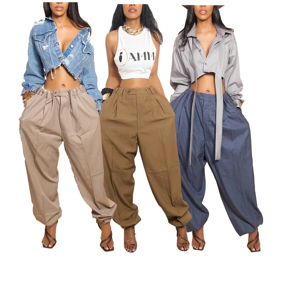 

Women Elegant Fashion Zipper Fly Straight Haren Pants & Capris 2026 Summer Autumn Holiday Vacation Casual Jogging Trousers