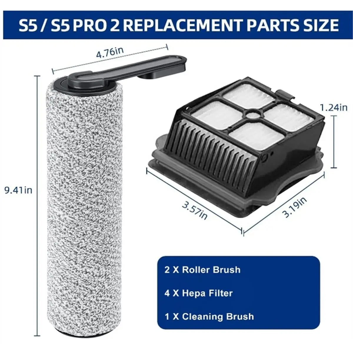 Accessories for Floor One S5 / S5 Pro, 2 Brush Rolls, 4 Filters, Wet/Dry Vacuum Cleaner Spare Parts