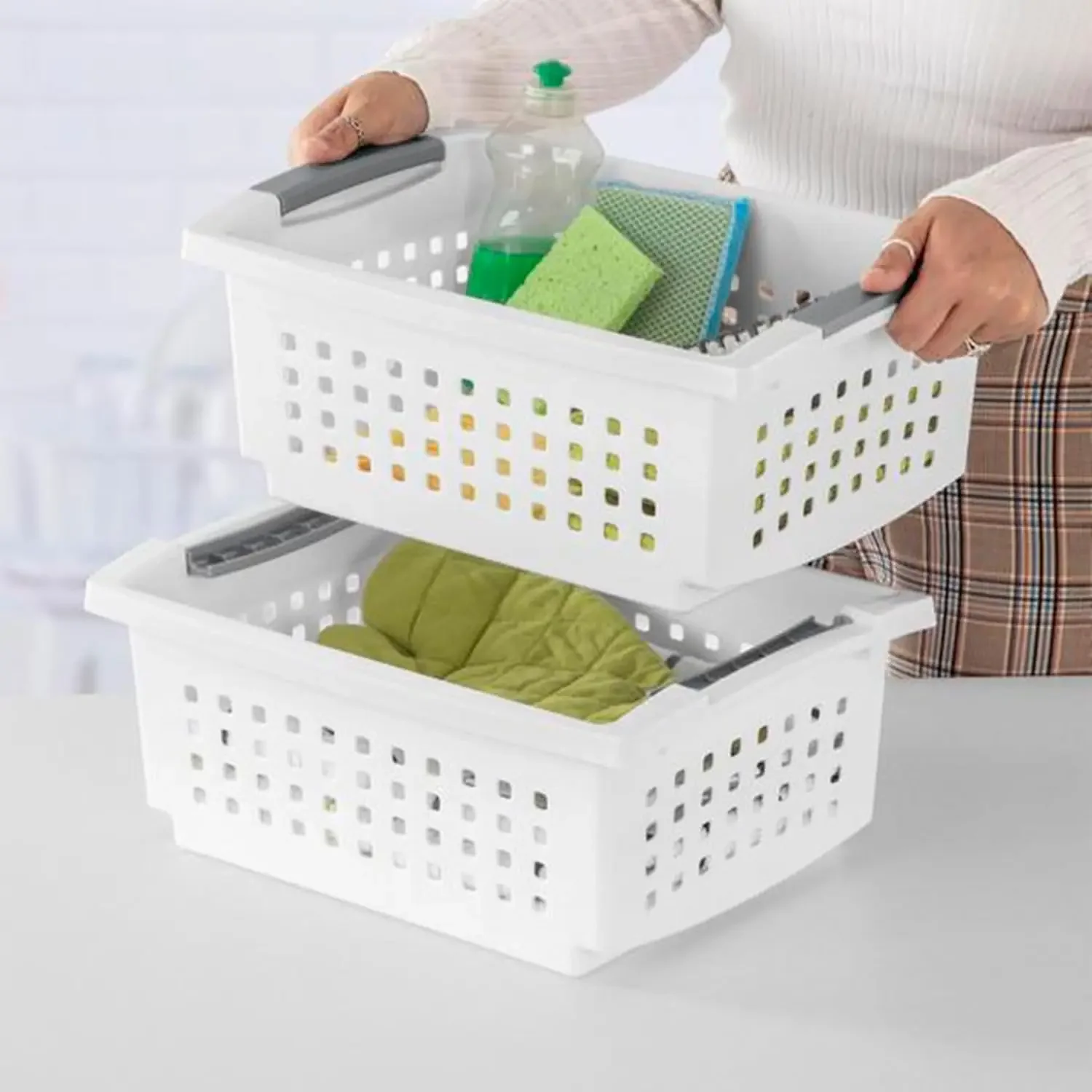 

White Stacking Baskets 10-Pack - Medium Storage Organizers with Open Top for Home & Office Organization