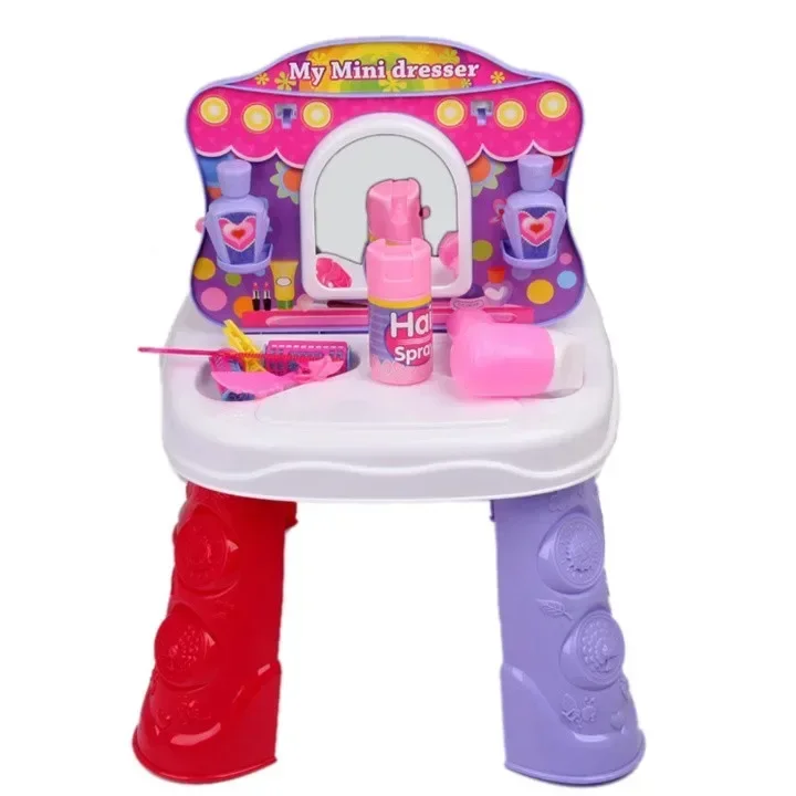 Ensemble de cuisine 2 en 1 pour filles, commode, miroir, sèche-cheveux, peigne, spray pour cheveux, poêle, cuillère, articles de cuisine, cadeau amusant