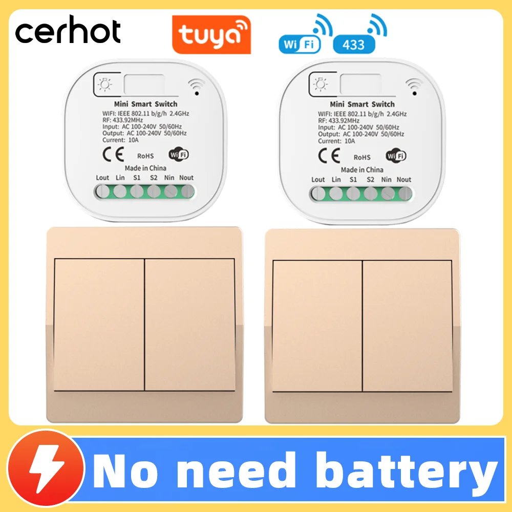 

Cerhot 10A WIFI Switch Умный дом Tuya App Дистанционное управление Умный таймер-переключатель без батареи Выключатель света Работа с Google Home Alexa