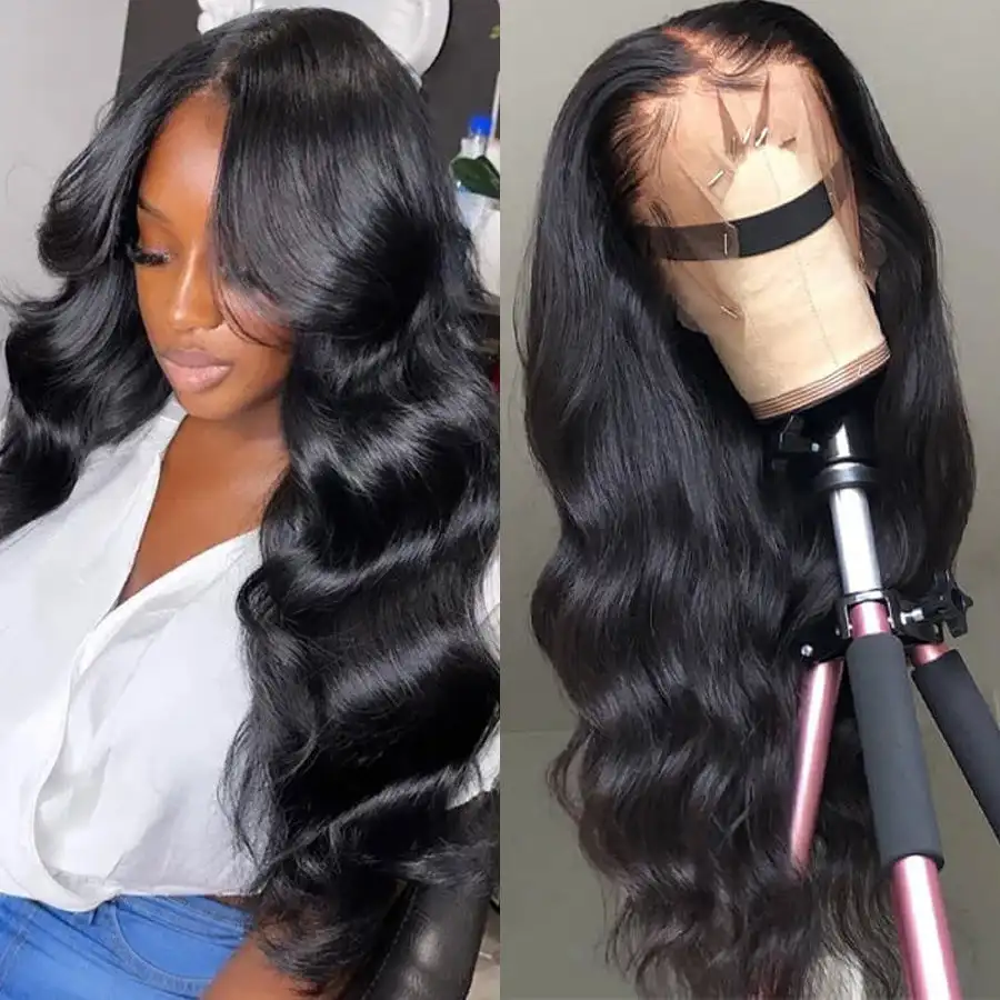 13x4 HD透明レースフロントウィッグ 生え際処理済みブラジル人毛ウィッグ 密度180% ブリーチノット レースフロントウィッグ