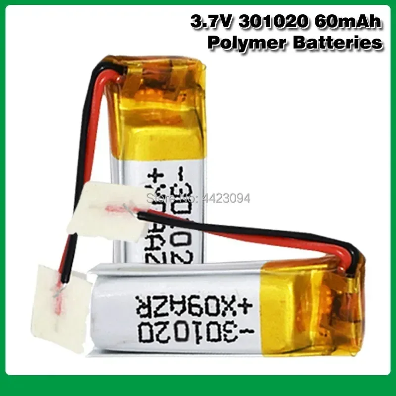 301020 3.7v 60mAh lithium li-polymer Rechargeable battery 301020 For bluetooth earphone toy recording pen MP5