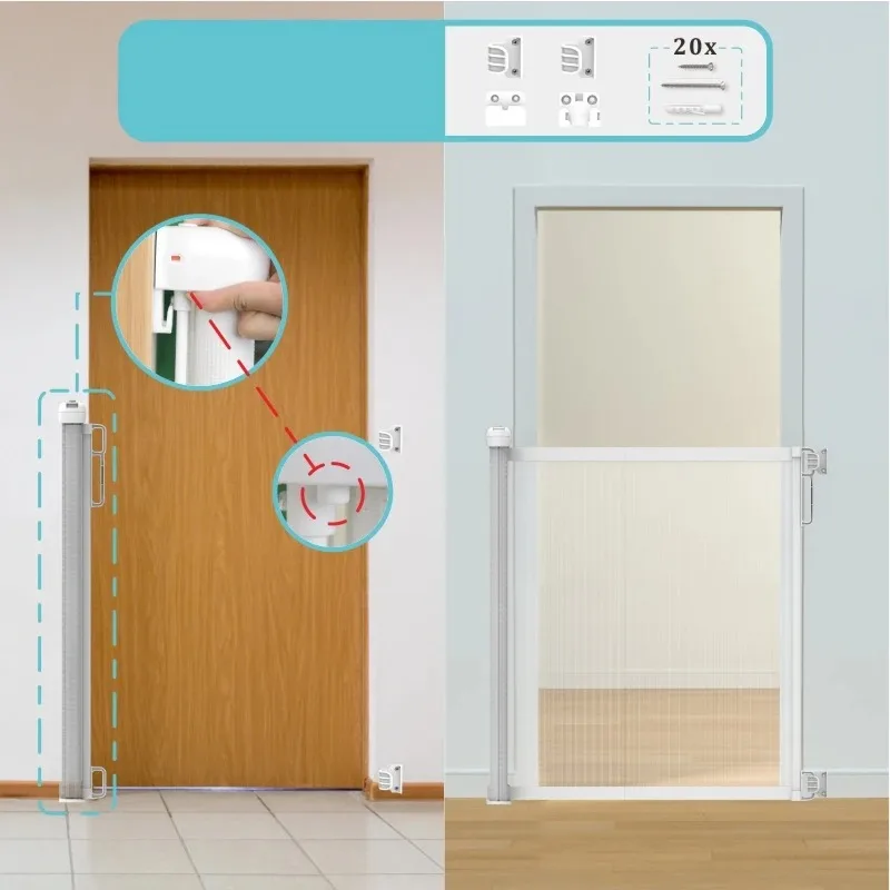 

【Brand new】Retractable Extra Wide Baby Gate for Stairs Hallways One-Hand Operation Safety Gate for Kids Pets Childproof Barrier