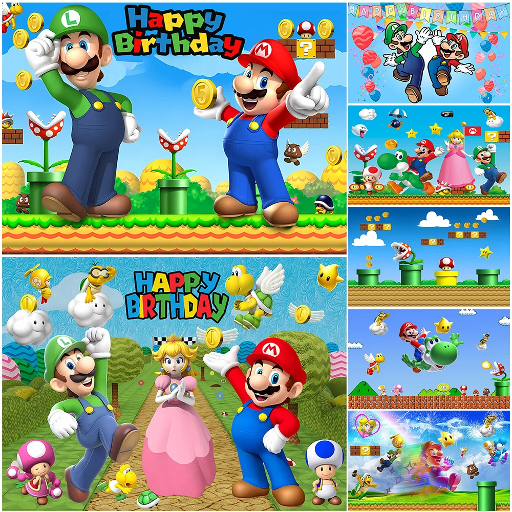 

Super Mario Birthday Party Photo Backdrop Baby Shower Photo Background Party Cartoon Photography Backdrop