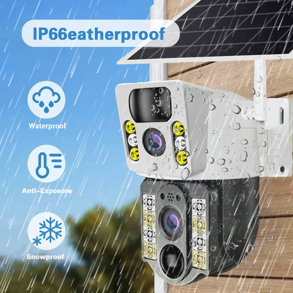 4K 8MP Solar Camera 4G SIM Card Outdoor Dual Lens Automatic Tracking PIR Human Detection Night Vision Safety Monitoring V380 Pro