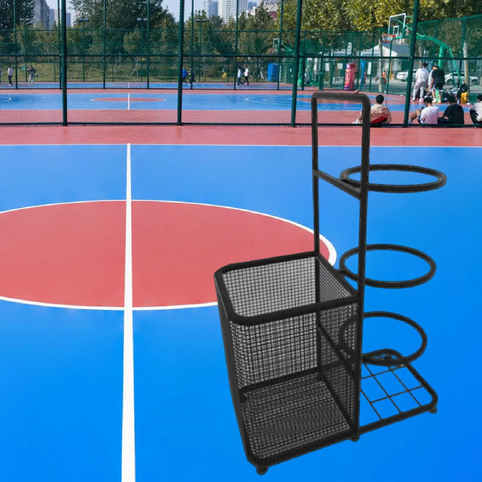 Basketball Storage Rack, Ball Rack Portable Vertical Indoor with Mesh Bag, Football Organizer Ball Storage Holder